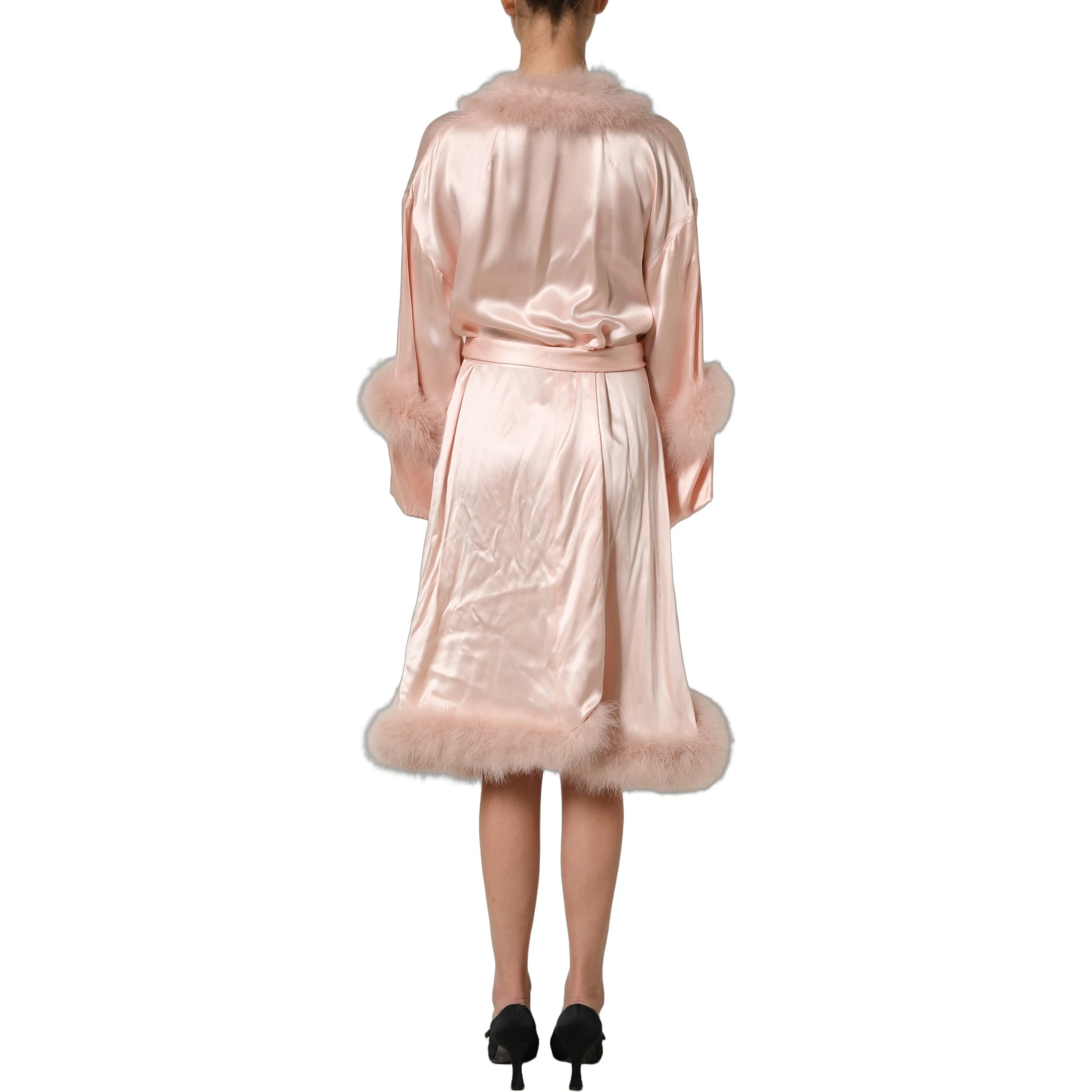 Light Pink Silk Turkey Feather Wrap Midi Dress