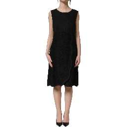 Black Floral Lace Sleeveless Shift Dress