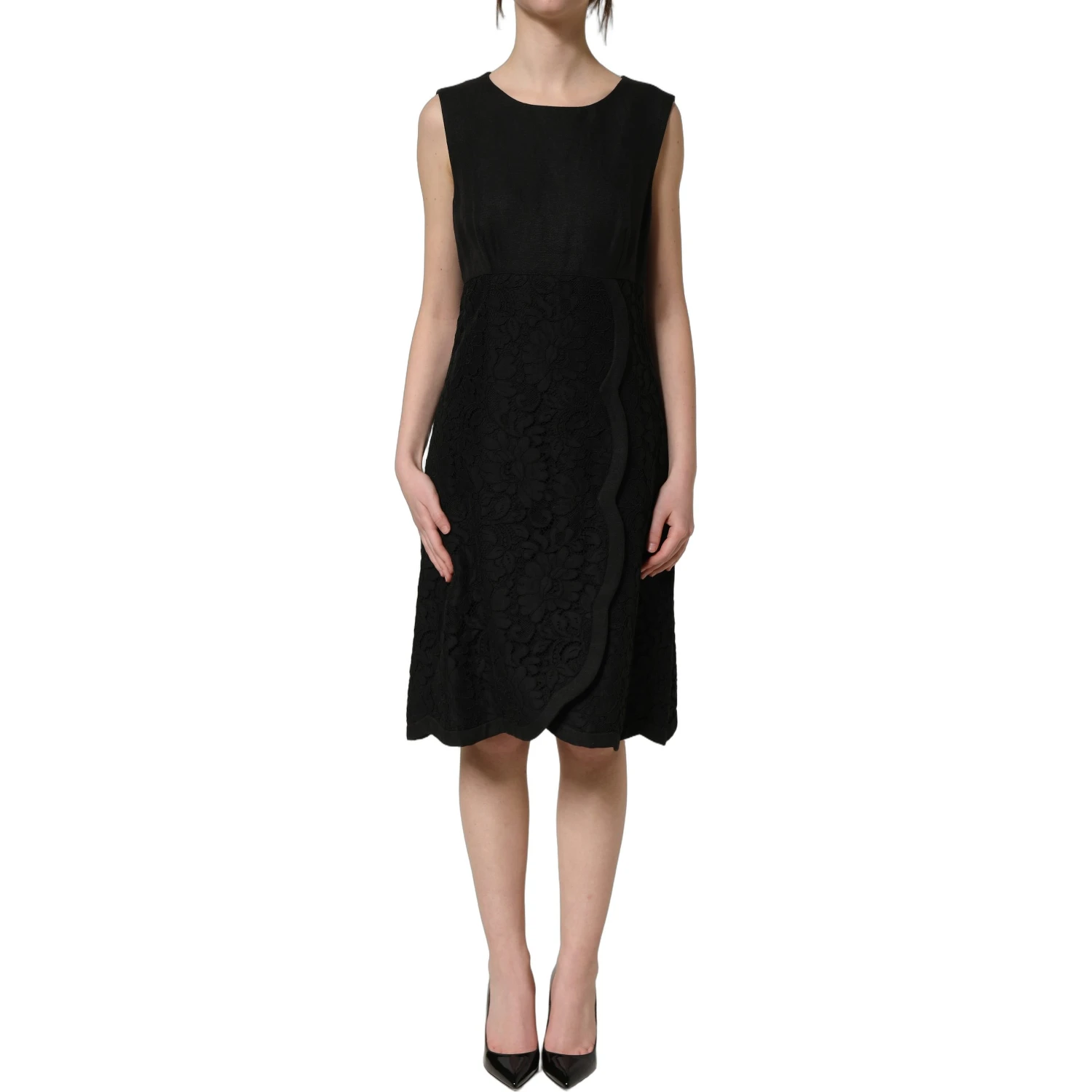Black Floral Lace Sleeveless Shift Dress