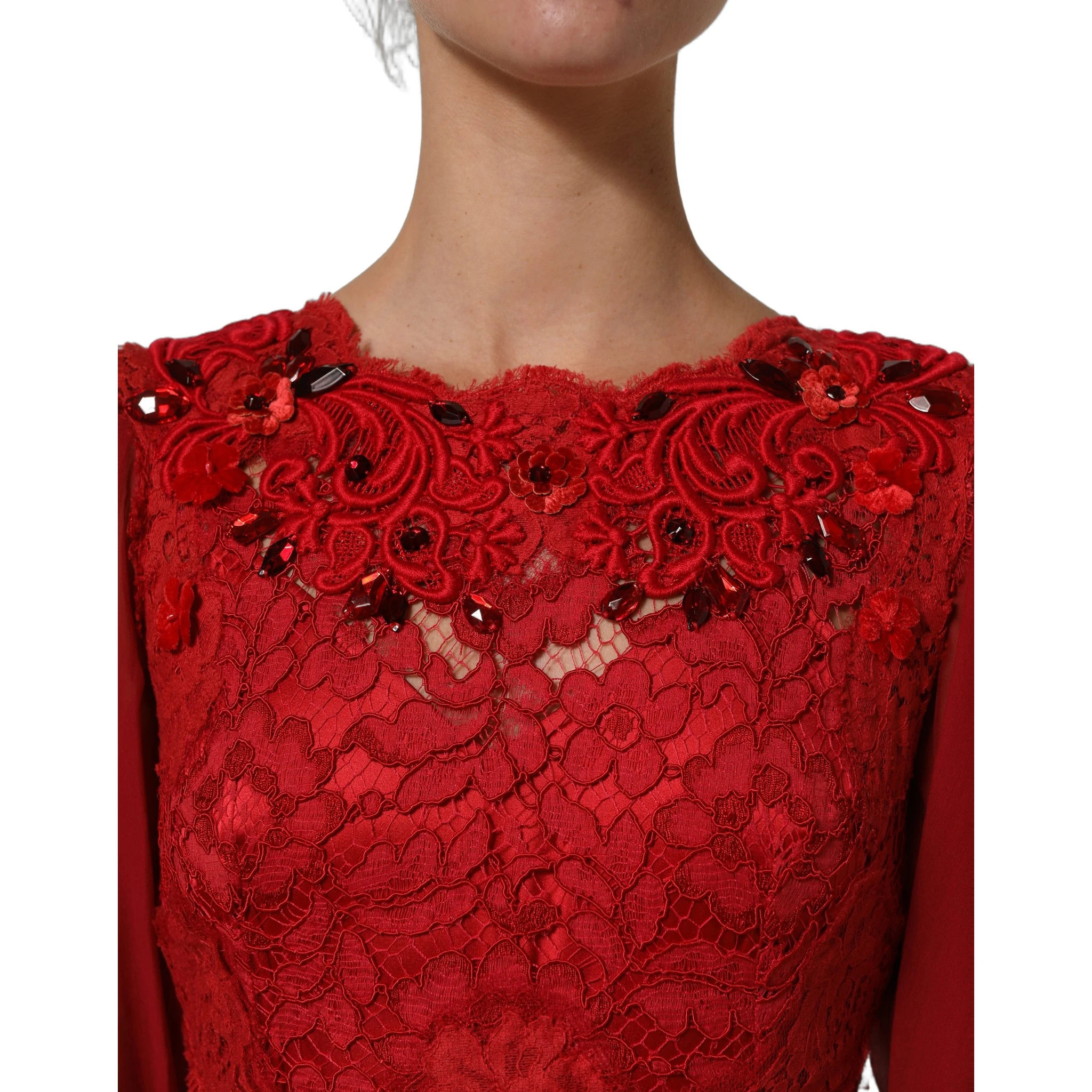 Red Embellished Mermaid Long Gown Dress