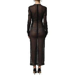 Black Long Sleeve Sheer Fitted Maxi Dress