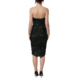 Green Leopard Print Bustier Draped Midi Dress
