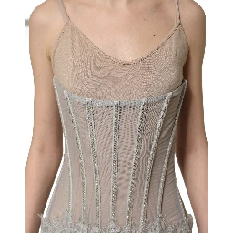Gray Lace Corset Style Bodice Maxi Dress