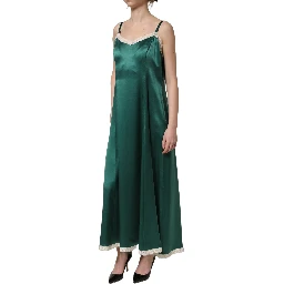 Green Satin Lace Trim Sleeveless Maxi Dress