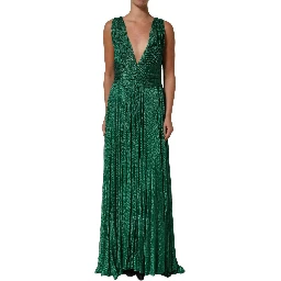 Emerald Green Plissé Evening Gown Dress