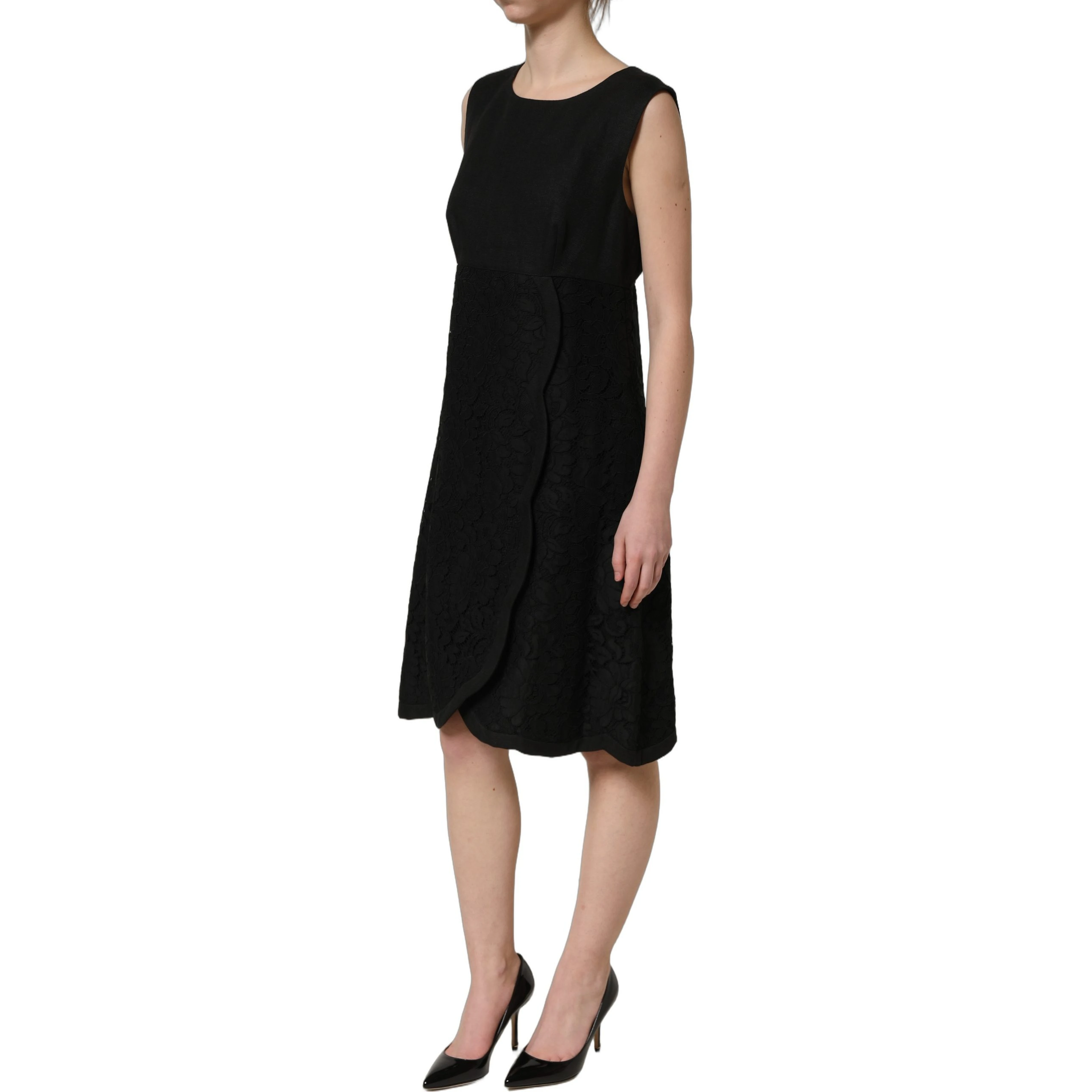 Black Floral Lace Sleeveless Shift Dress