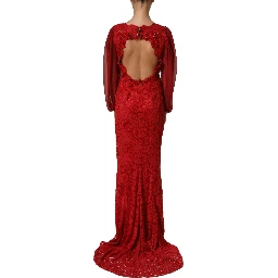 Red Embellished Mermaid Long Gown Dress
