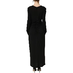 Black Cotton Long Sleeves Sheath Maxi Dress