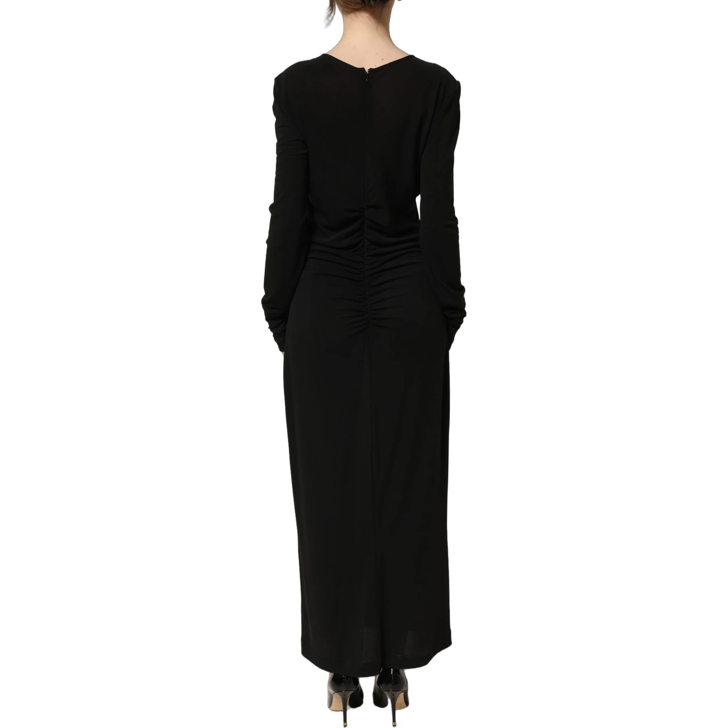 Black Cotton Long Sleeves Sheath Maxi Dress