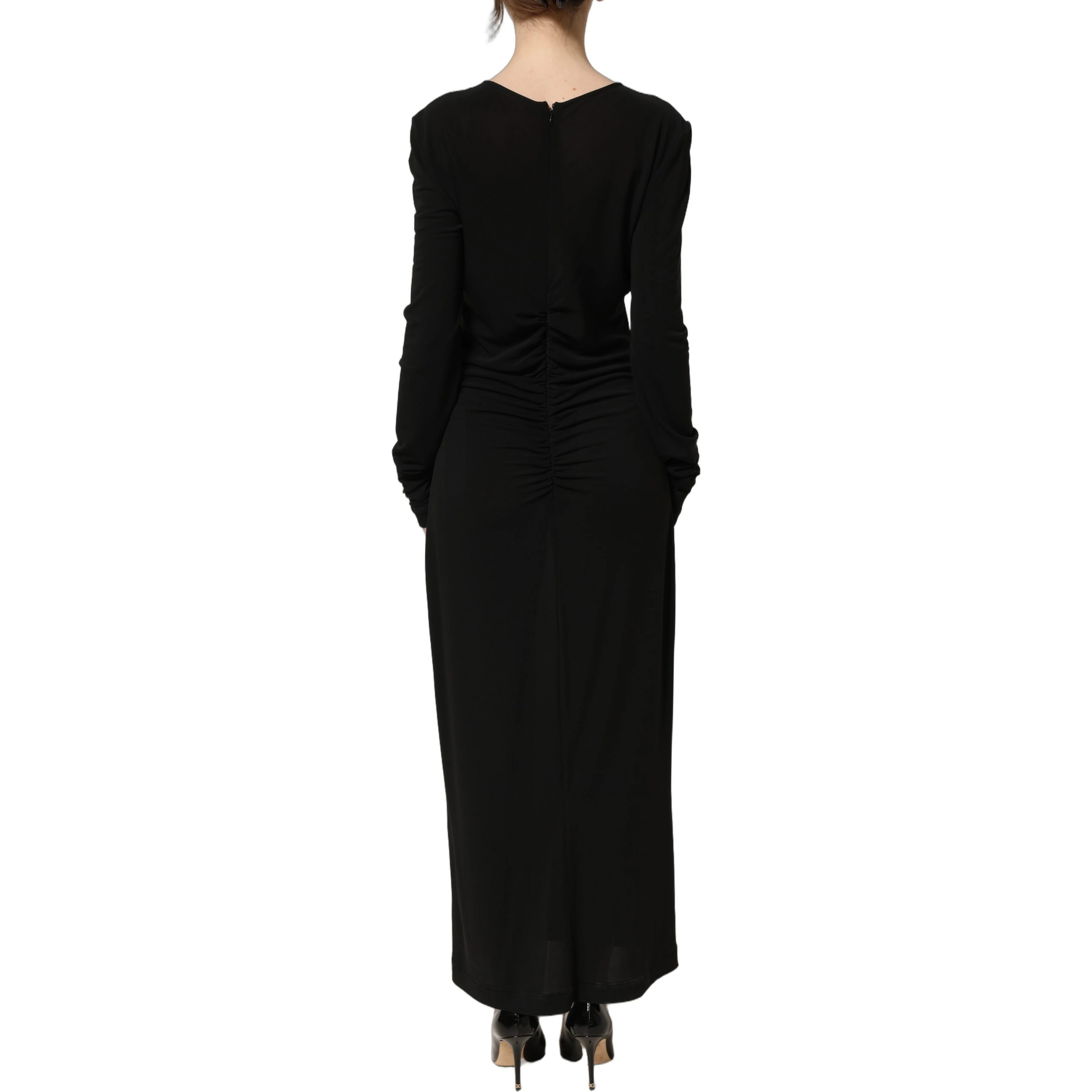 Black Cotton Long Sleeves Sheath Maxi Dress