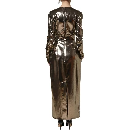 Metallic Gold Polyester LongSleeve Maxi Dress