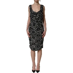 Black White Floral Lace Sleeveless Midi Dress