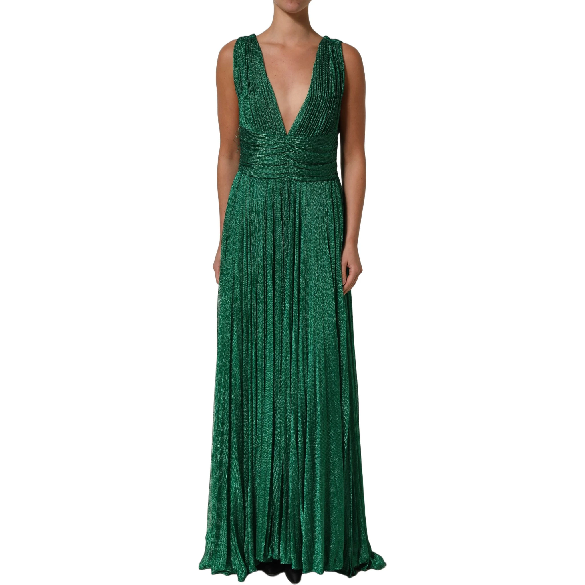 Emerald Green Plissé Evening Gown Dress