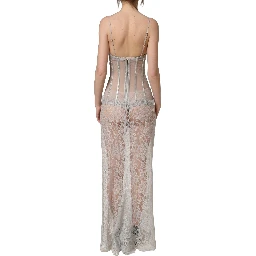Gray Lace Corset Style Bodice Maxi Dress
