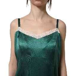 Green Satin Lace Trim Sleeveless Maxi Dress