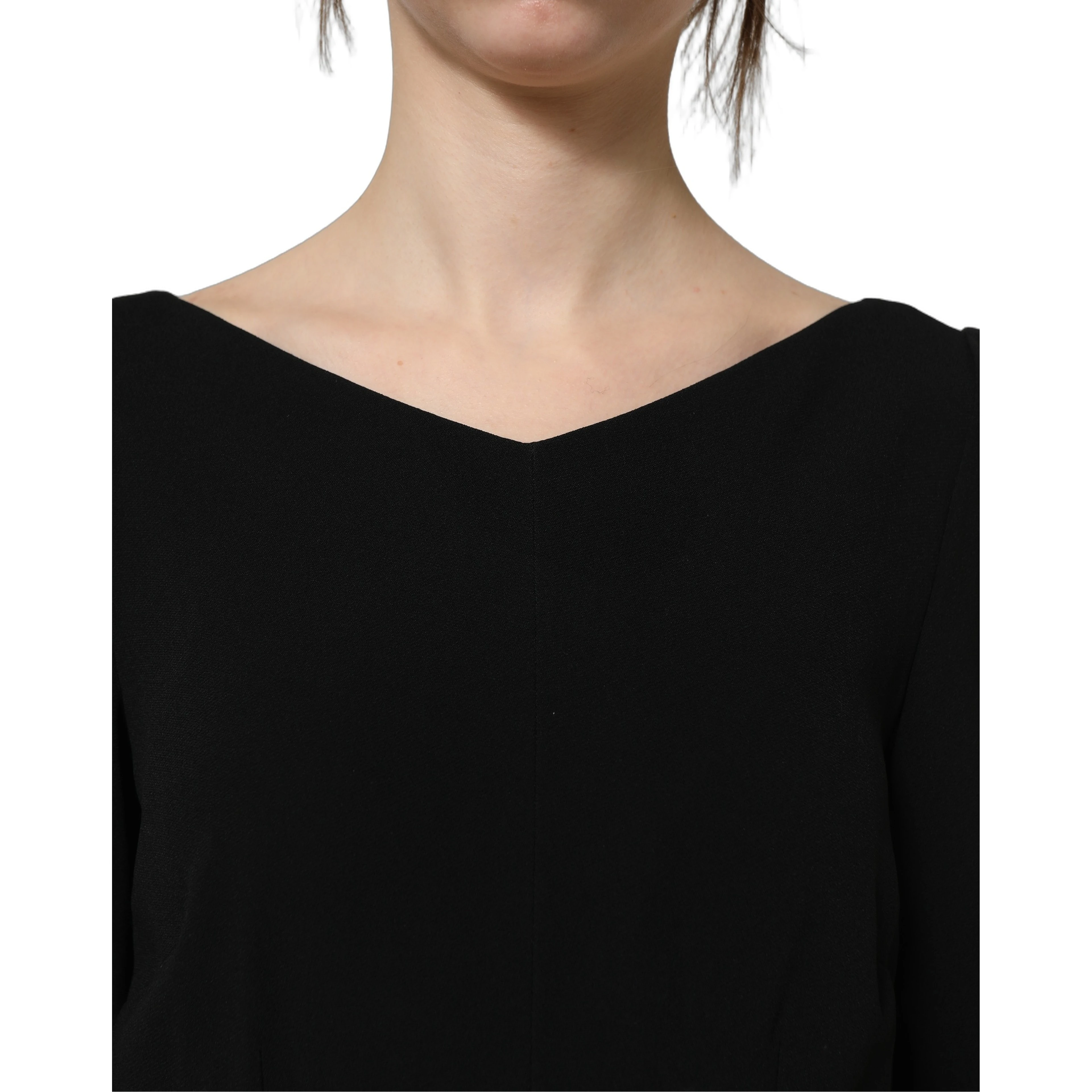 Black Viscose Short Sleeve A-line Midi Dress