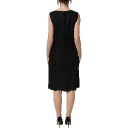 Black Floral Lace Sleeveless Shift Dress