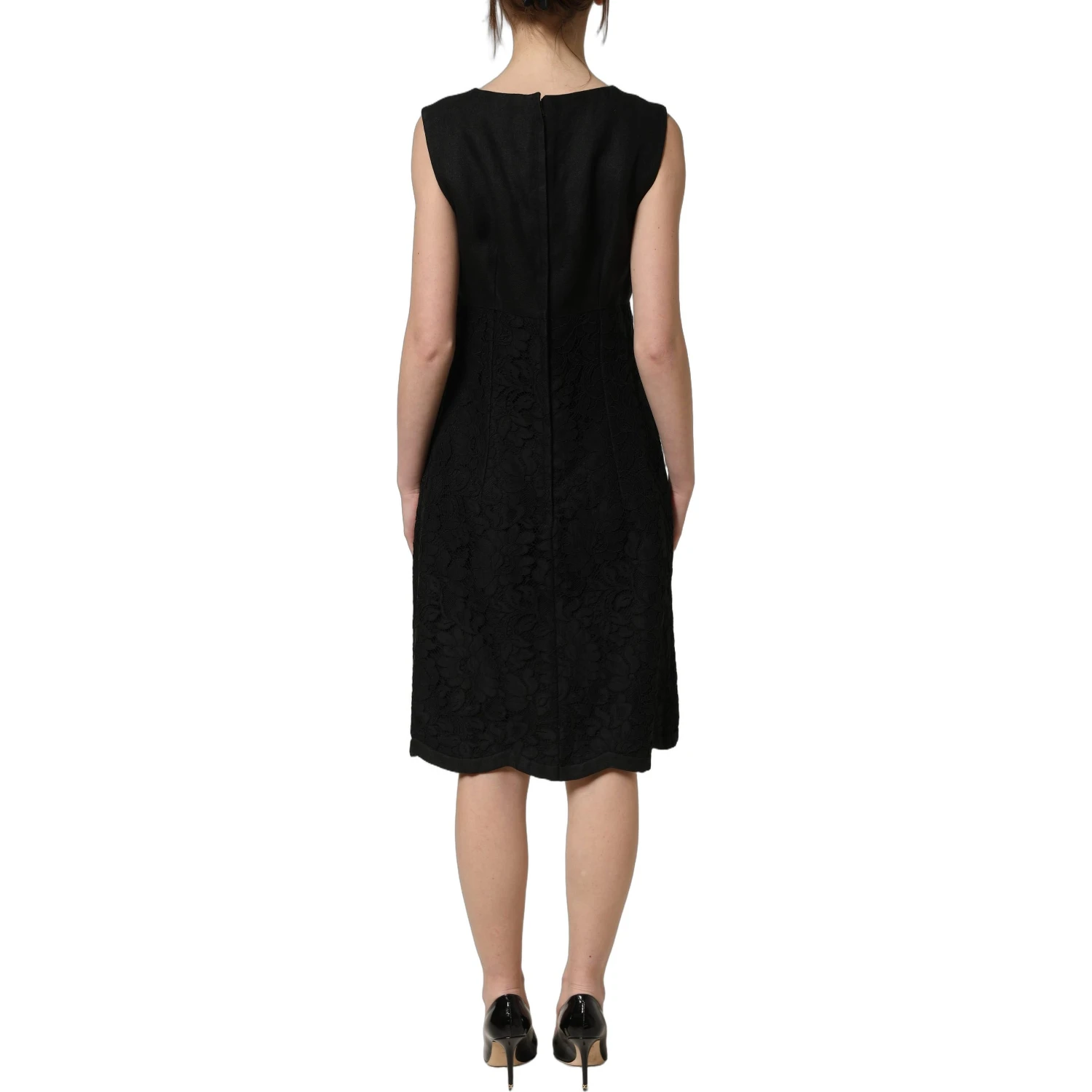 Black Floral Lace Sleeveless Shift Dress