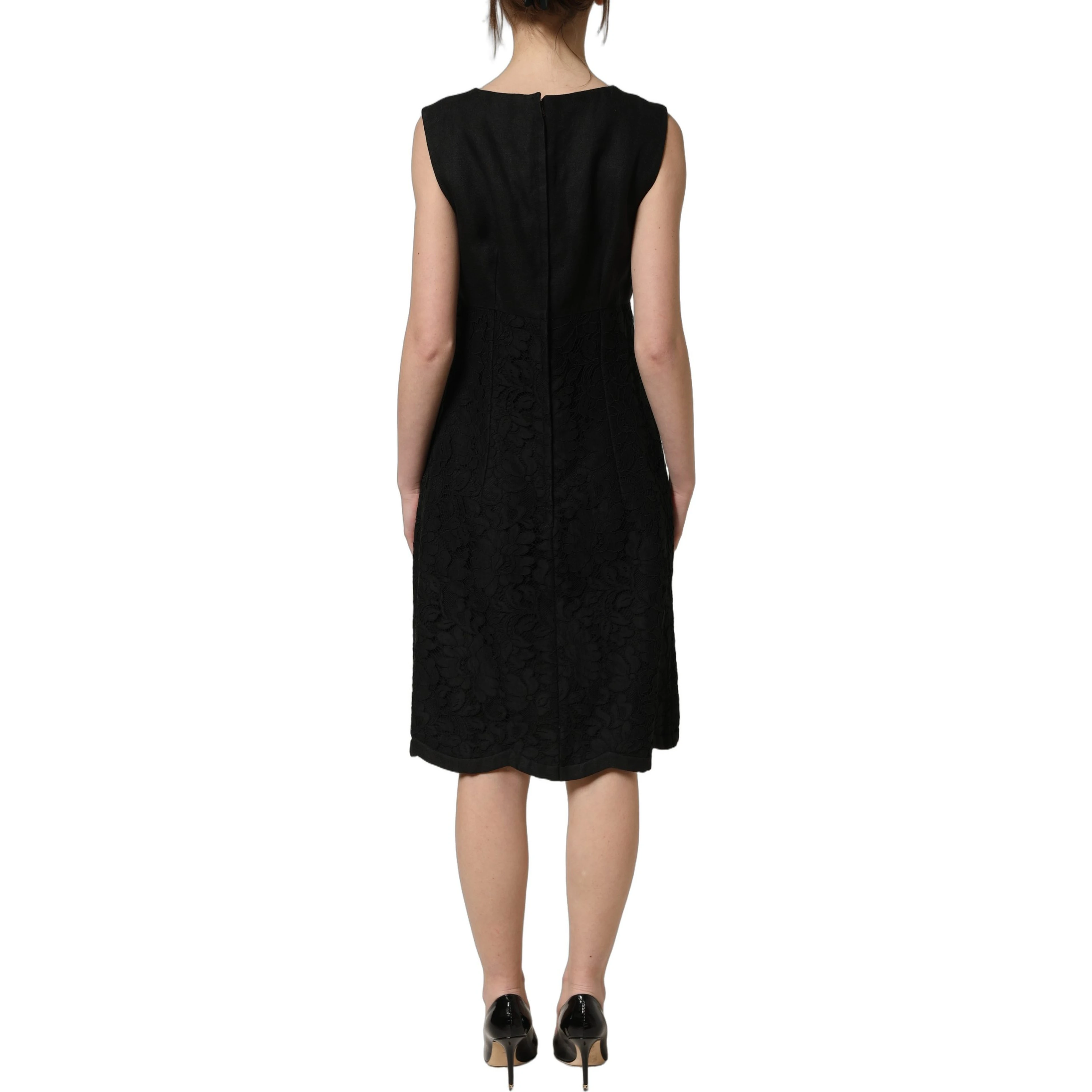 Black Floral Lace Sleeveless Shift Dress
