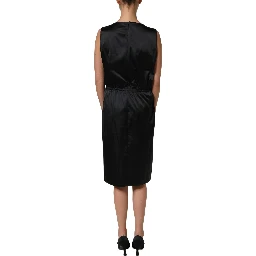 Black Polyester LaceTrim Sheath Midi Dress