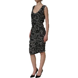 Black White Floral Lace Sleeveless Midi Dress