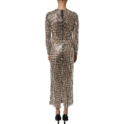Beige Crystal Embellished Long Gown Dress