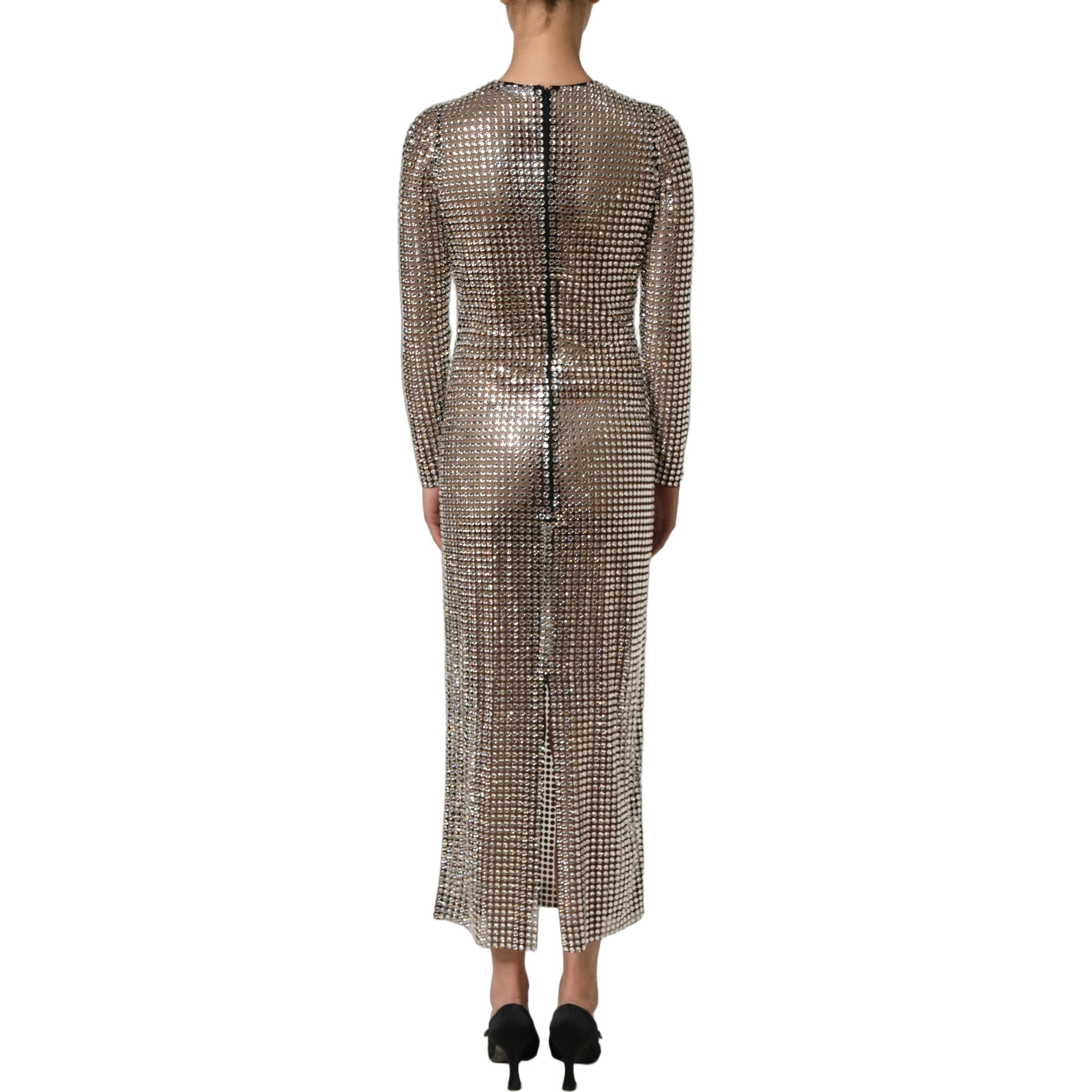 Beige Crystal Embellished Long Gown Dress