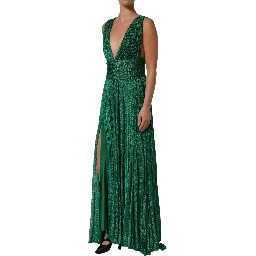 Emerald Green Plissé Evening Gown Dress