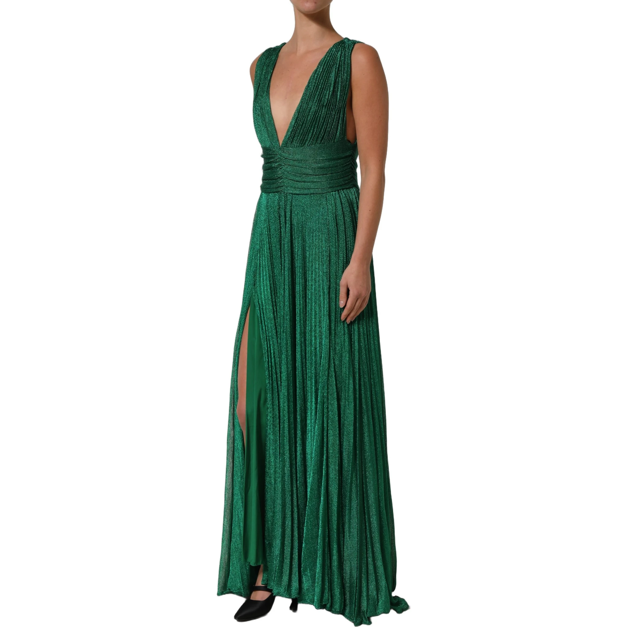 Emerald Green Plissé Evening Gown Dress