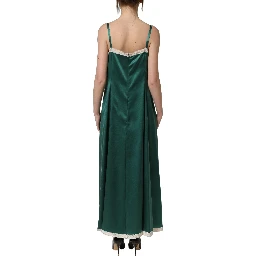 Green Satin Lace Trim Sleeveless Maxi Dress