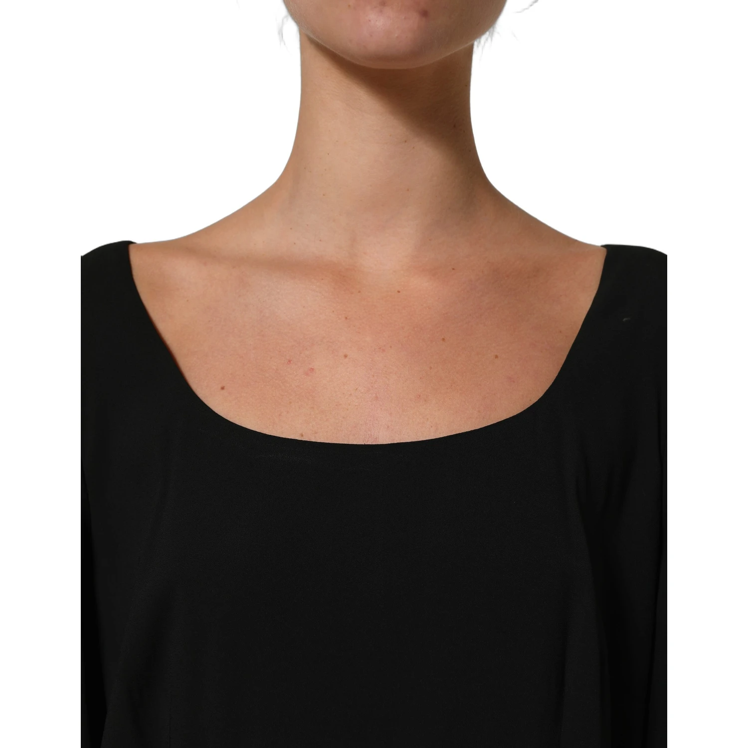 Black Viscose Cropped Sleeves Midi Dress