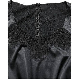 Black Polyester LaceTrim Sheath Midi Dress