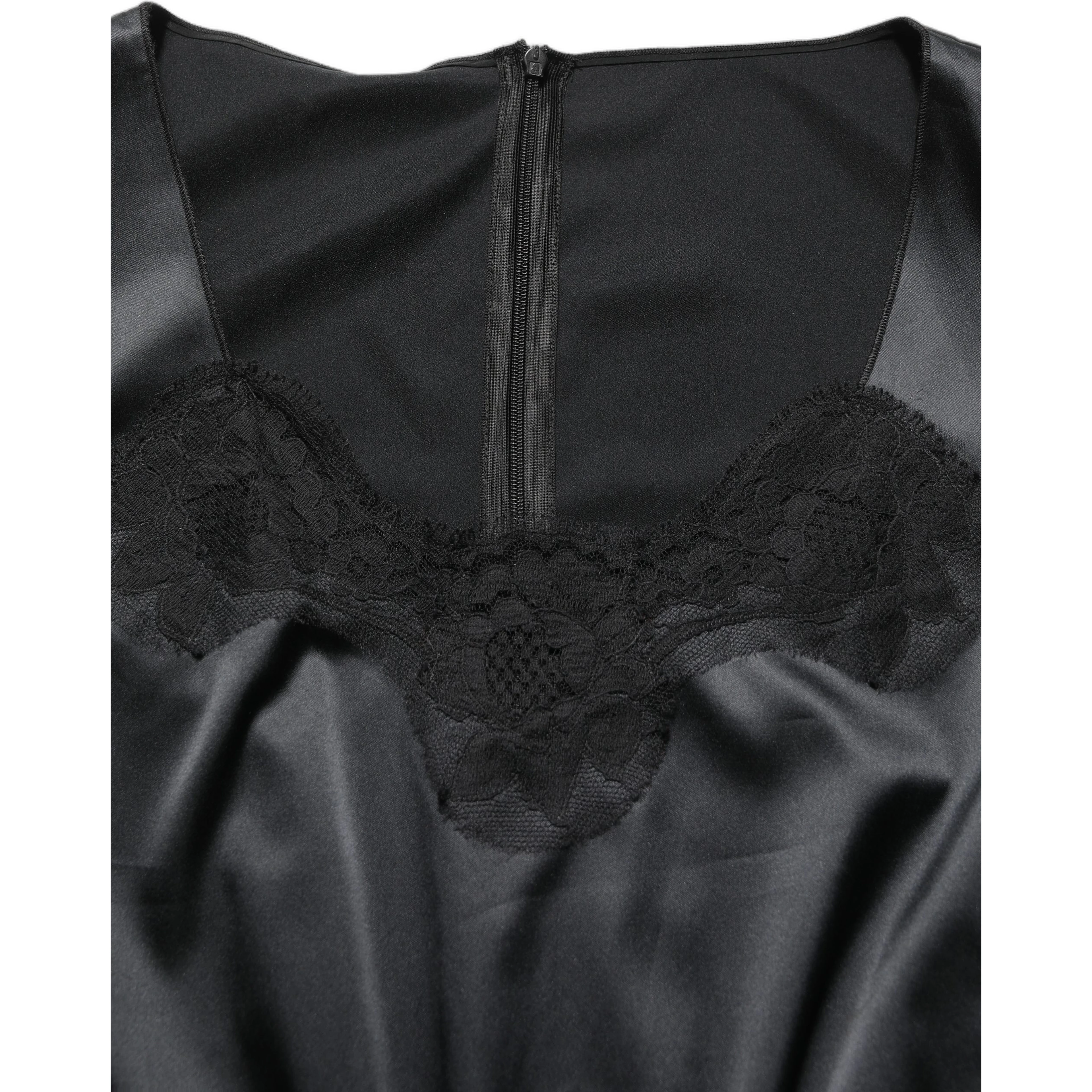 Black Polyester LaceTrim Sheath Midi Dress