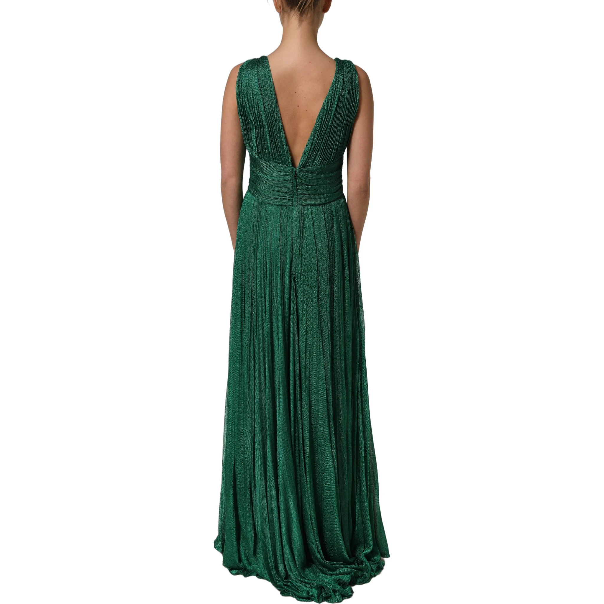 Emerald Green Plissé Evening Gown Dress