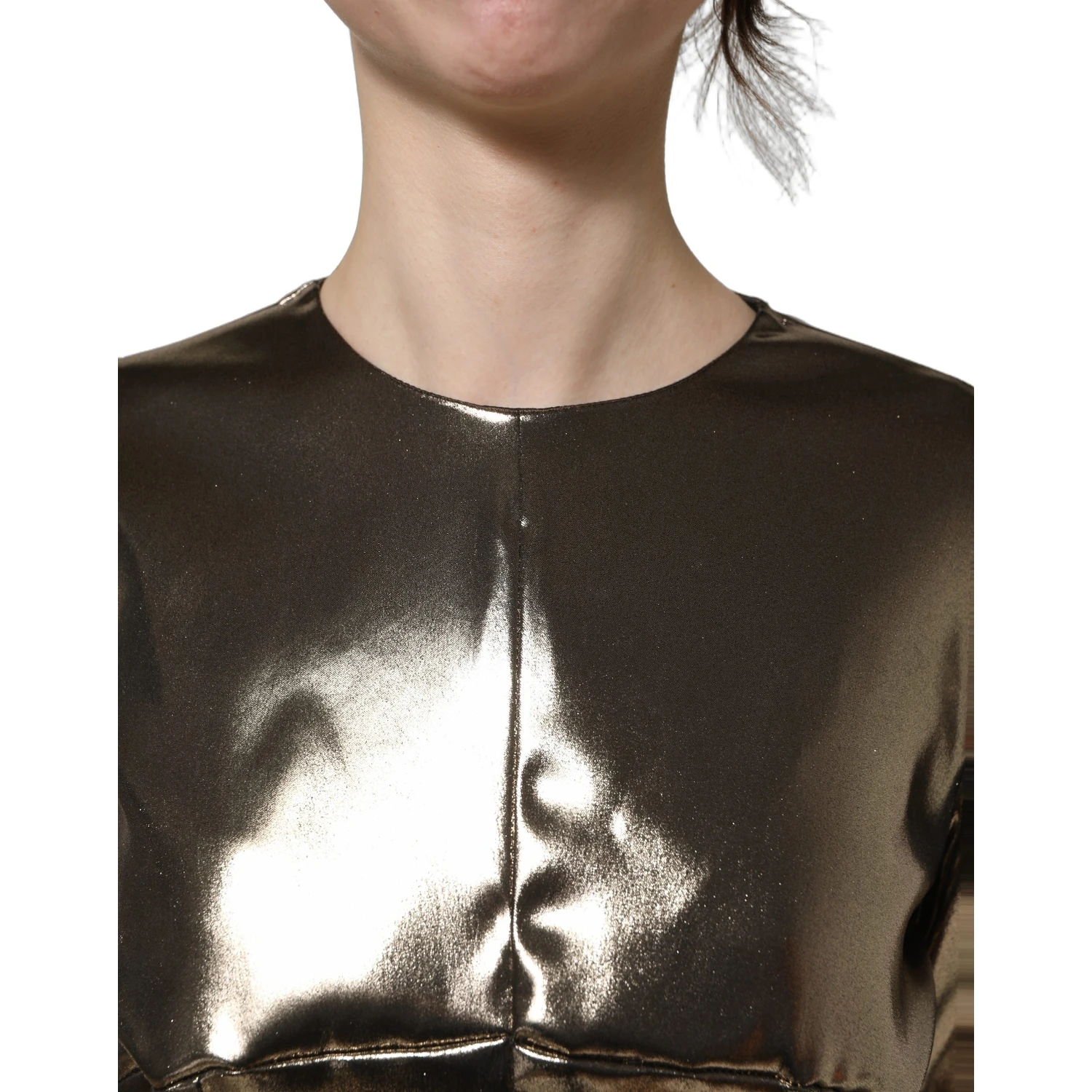 Metallic Gold Polyester LongSleeve Maxi Dress