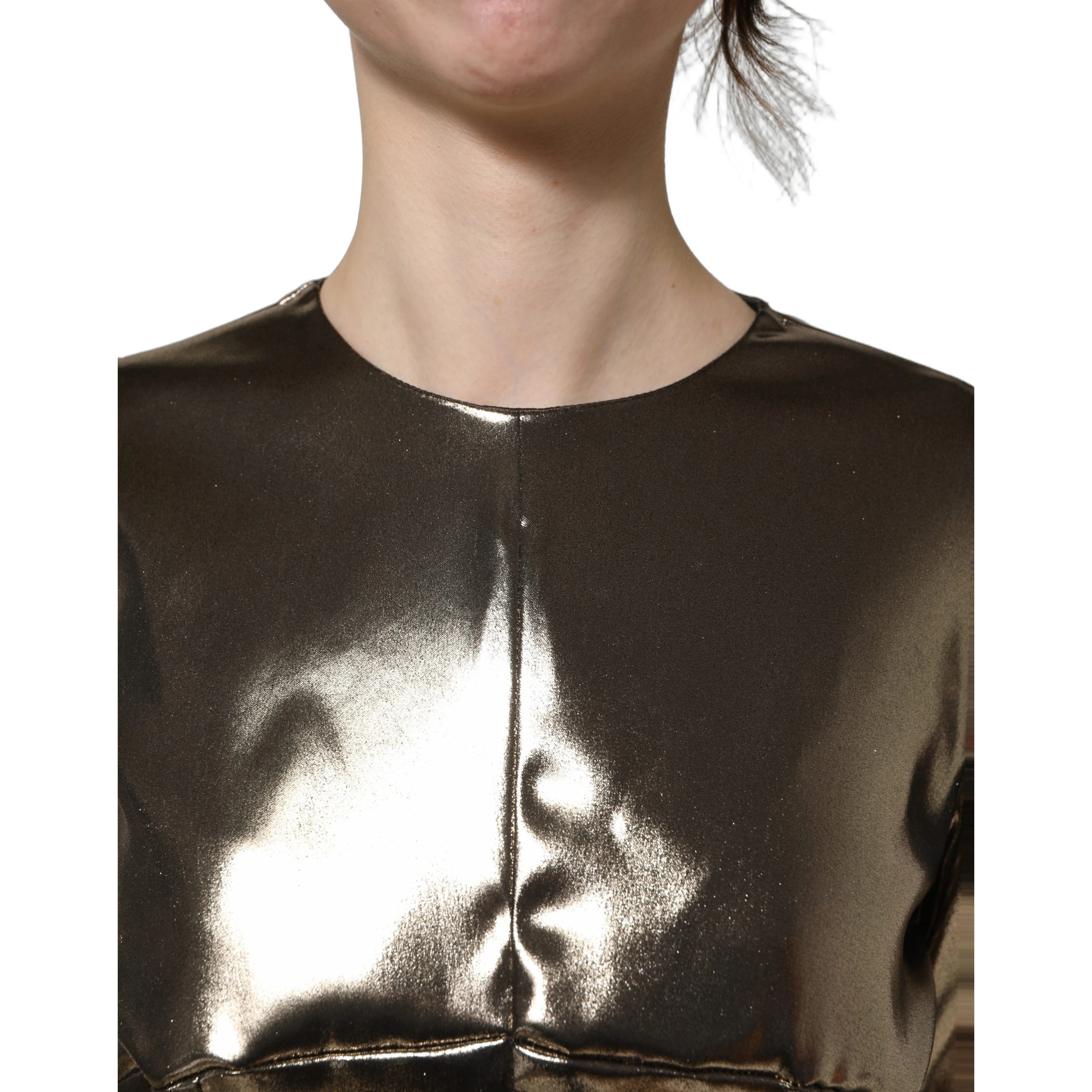 Metallic Gold Polyester LongSleeve Maxi Dress