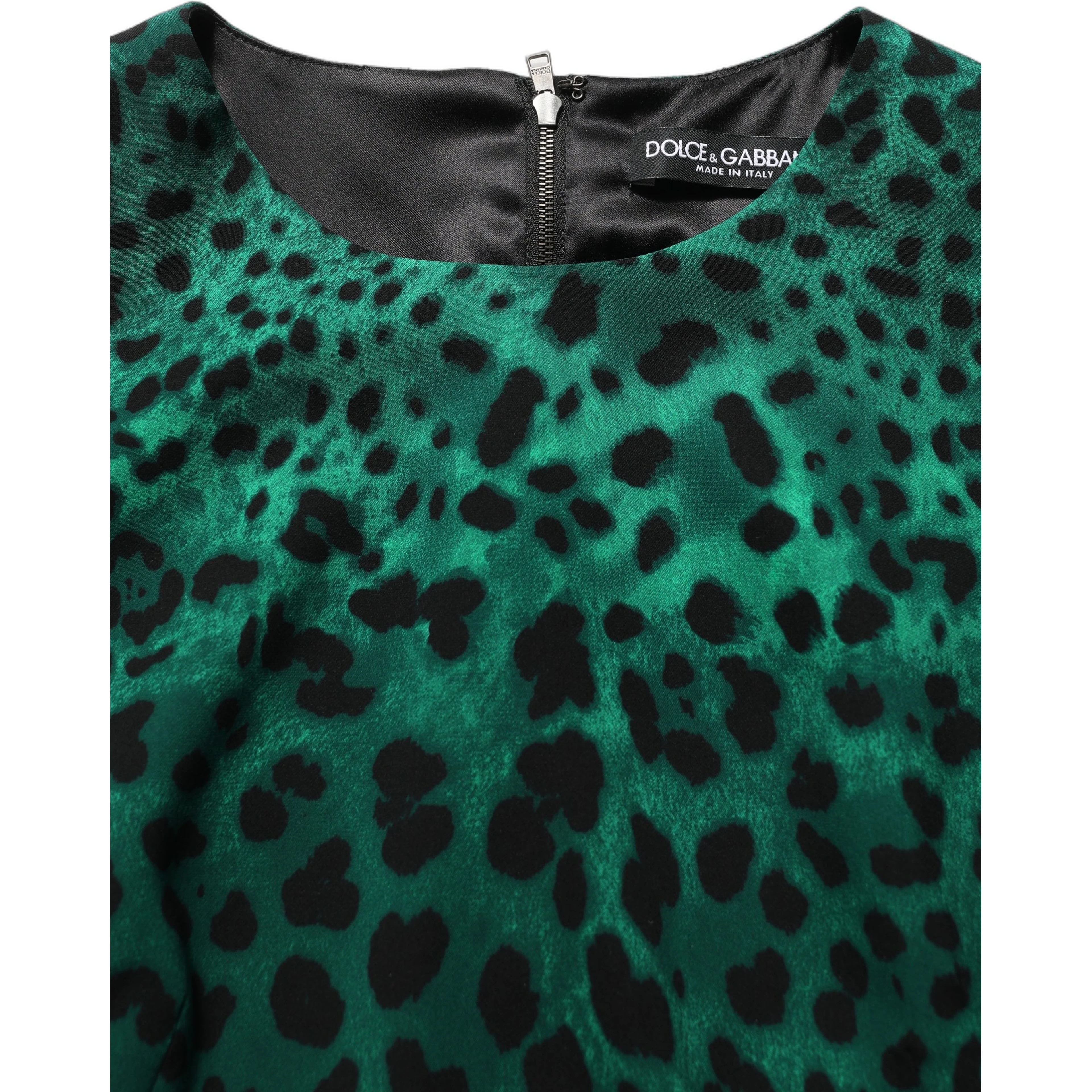 Green Leopard Print Silk Knee Length Dress