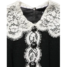 Black Lace Detailing Long Sleeves Midi Dress