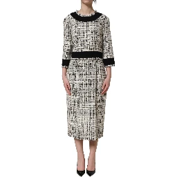 Multicolor Bouclé Tweed Frayed Trim Midi Dress
