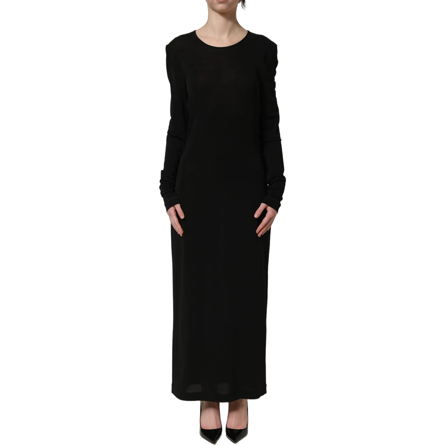 Black Cotton Long Sleeves Sheath Maxi Dress