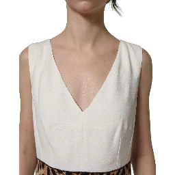 White Leopard Sleeveless Sheath Midi Dress