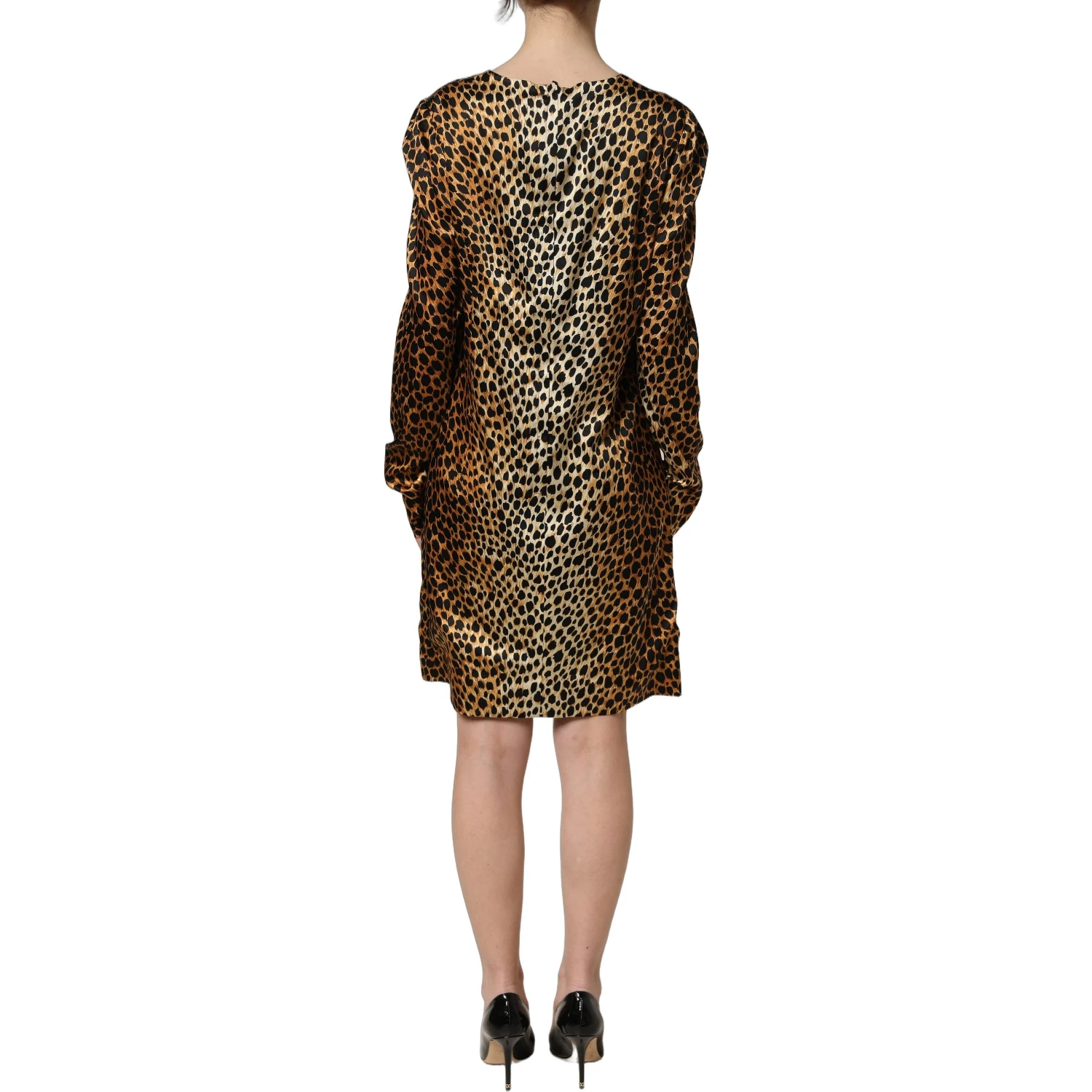 Brown Ocelot Print Long Sleeve Mini Dress
