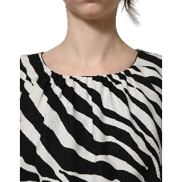Black White Zebra Ruched Silk Mini Dress