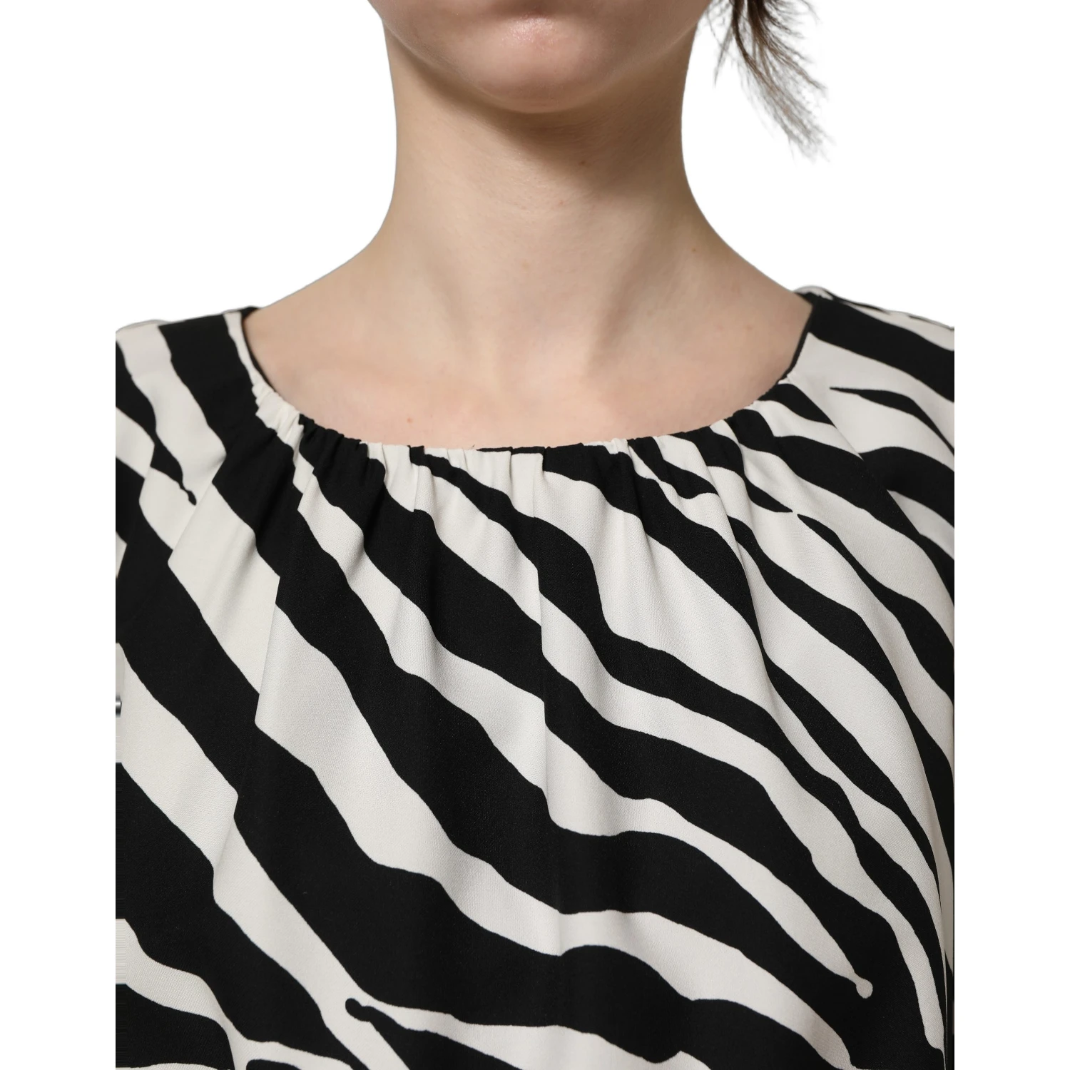 Black White Zebra Ruched Silk Mini Dress