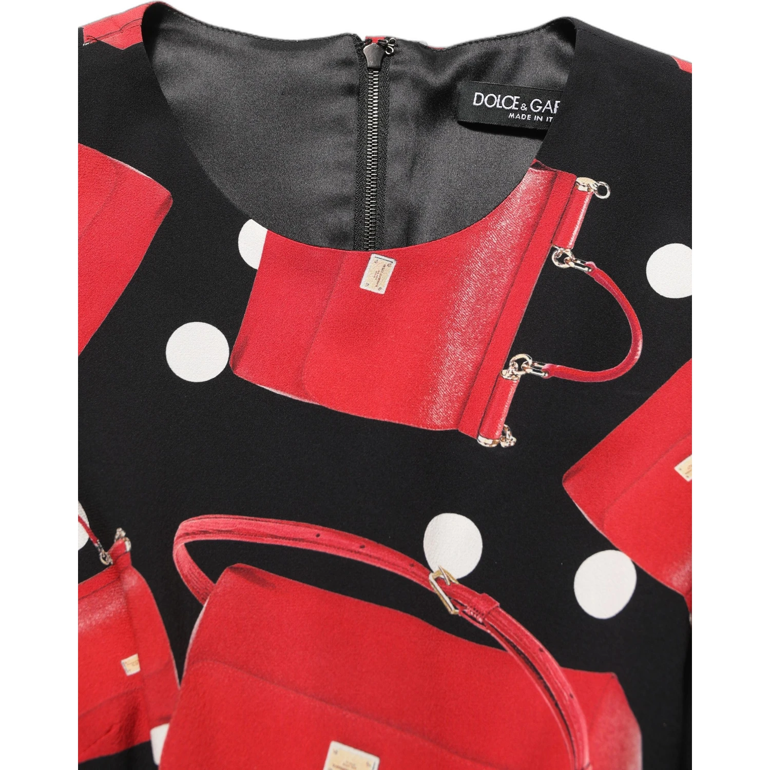 Black Handbag Print Long Sleeve Midi Dress