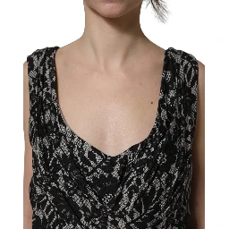 Black White Floral Lace Sleeveless Midi Dress