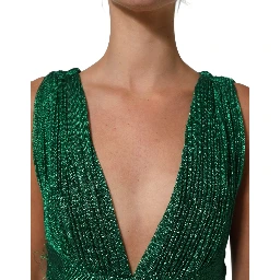 Emerald Green Plissé Evening Gown Dress