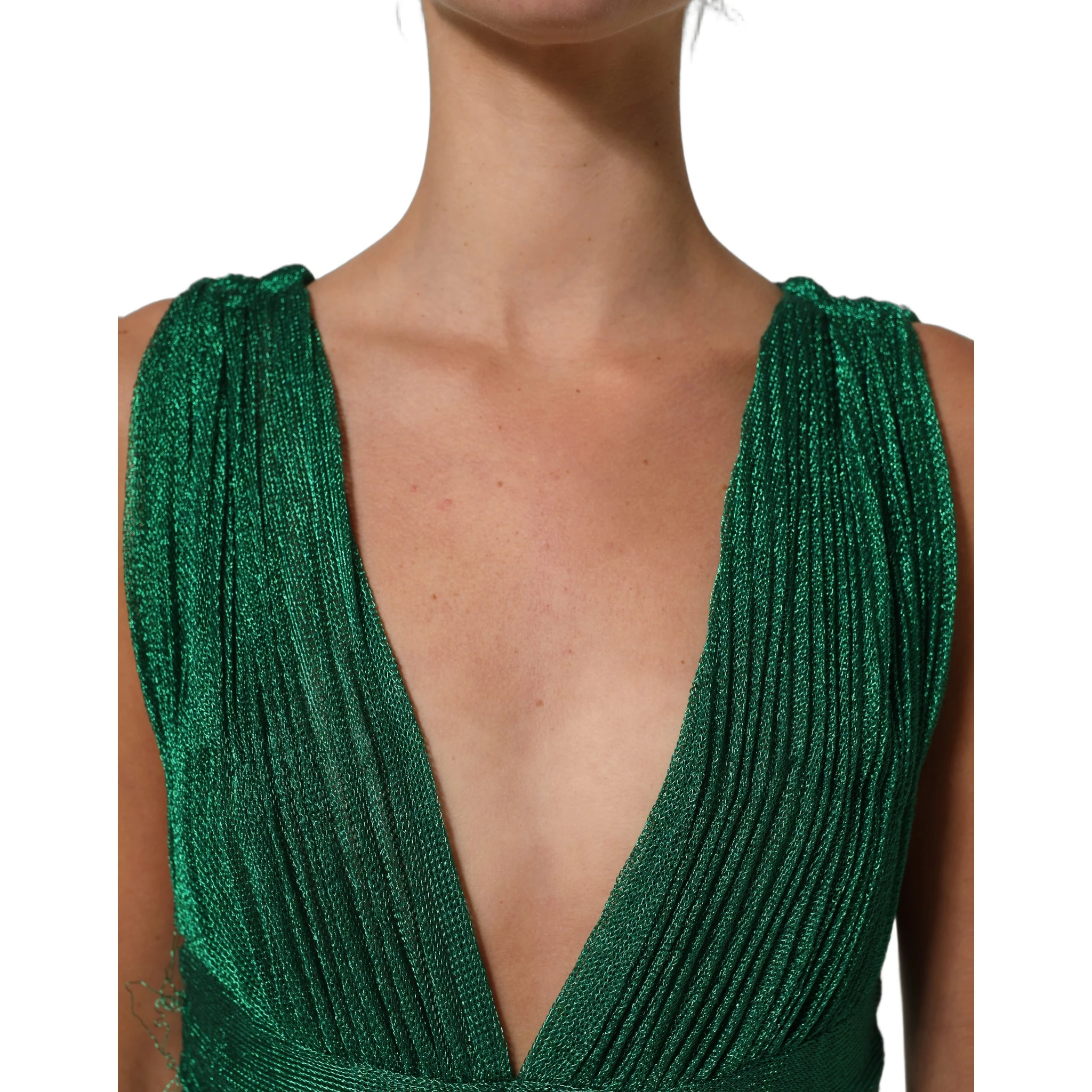Emerald Green Plissé Evening Gown Dress