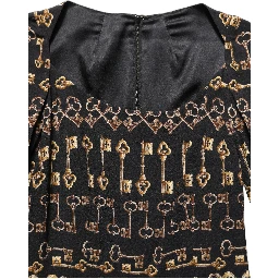 Black Key Print Long Sleeves Sheath Midi Dress