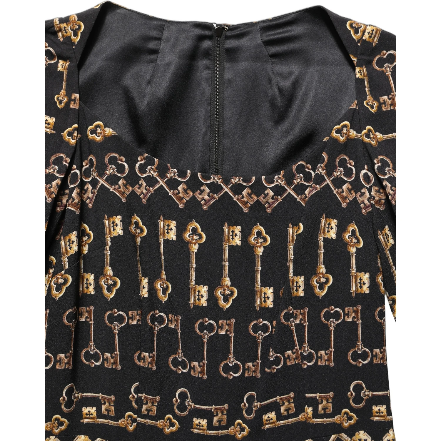 Black Key Print Long Sleeves Sheath Midi Dress